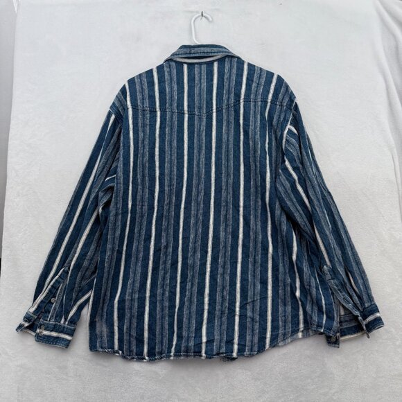 Vintage Wrangler Flannel Shirt Men 17.5-35 Blue Stripe Knit Heavyweight Western - Picture 10 of 10
